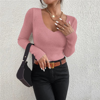 2026 herbst Winter Frauen Solide Rippen Stricken V-ausschnitt Streifen Pull Pullover Femme Y2k Langarm Pullover Jersey Tops Mode Kleidung