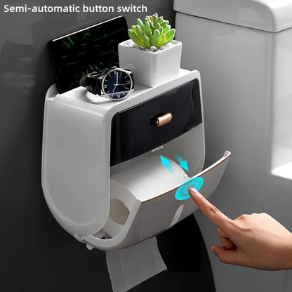 1 Stück Toilettenpapierhalter ohne Bohren, Badezimmer-Organizer |   Selbstklebende Wandhalterung für Taschentücher/Tücher, Badezimmer-Taschentuchabgabe