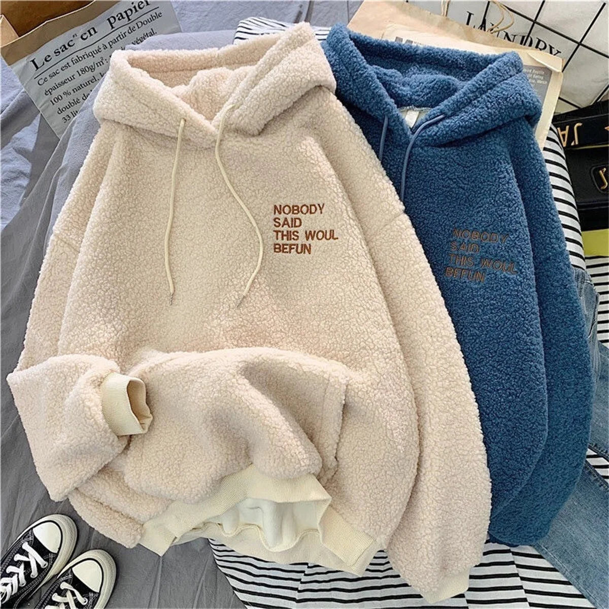 Autumn Winter Fashion Hooded Sweatshirt Women Korean Loose Solid Letter Tops Long Sleeve Warm Outfit Hoodie Lady Casual Street.