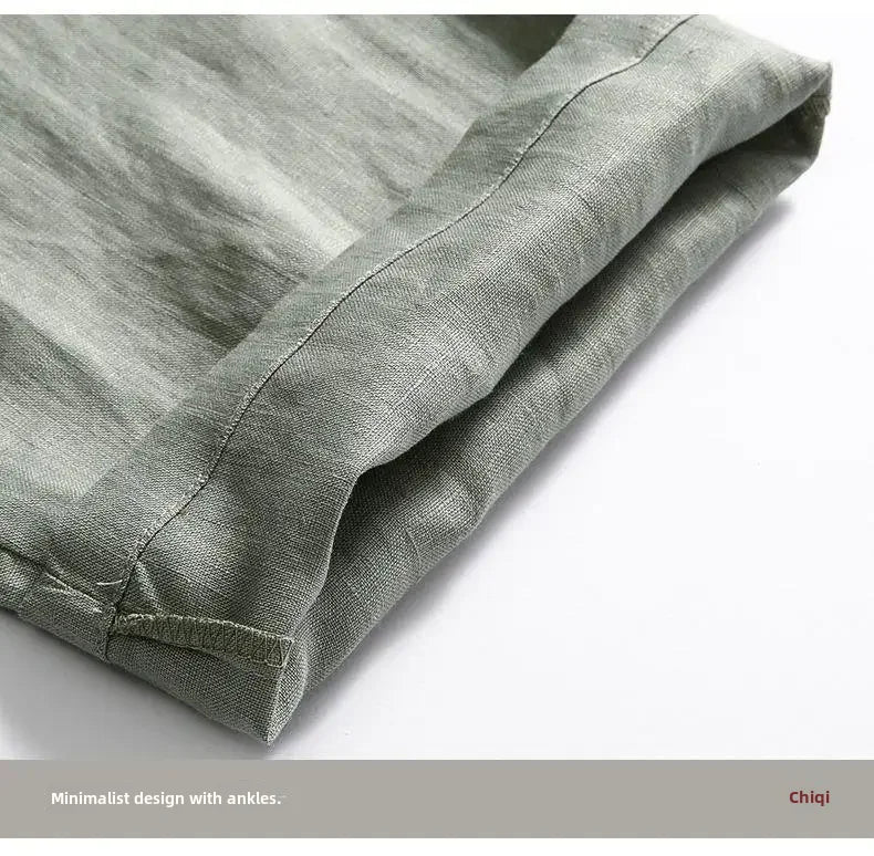 Casual Men's Linen Pants Loose Fit Cotton Linen 3/4 Length Pants Chinese Style Men's Material.