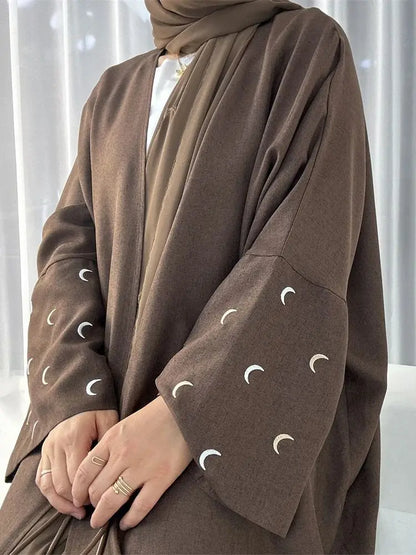 Moon Embroidery Open Abaya 2024 New Luxury Kimono Coat Hijab Muslim Sets for Women Islam Retro Modest Clothing for Party Kebaya.