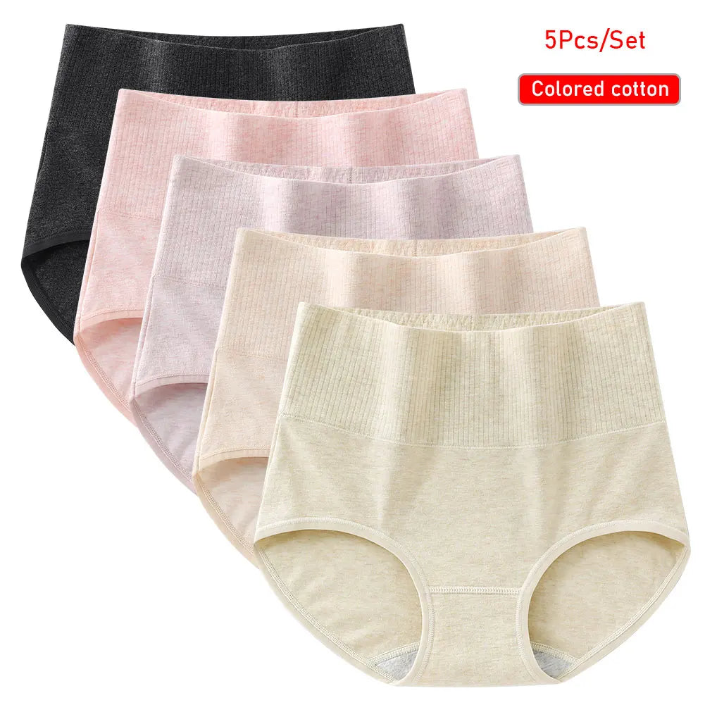 Women's Cotton High Waisted Underwear 5-Pack - Tummy Control Shapewear, Anti Bacterial, Breathable, Seamless Comfort.