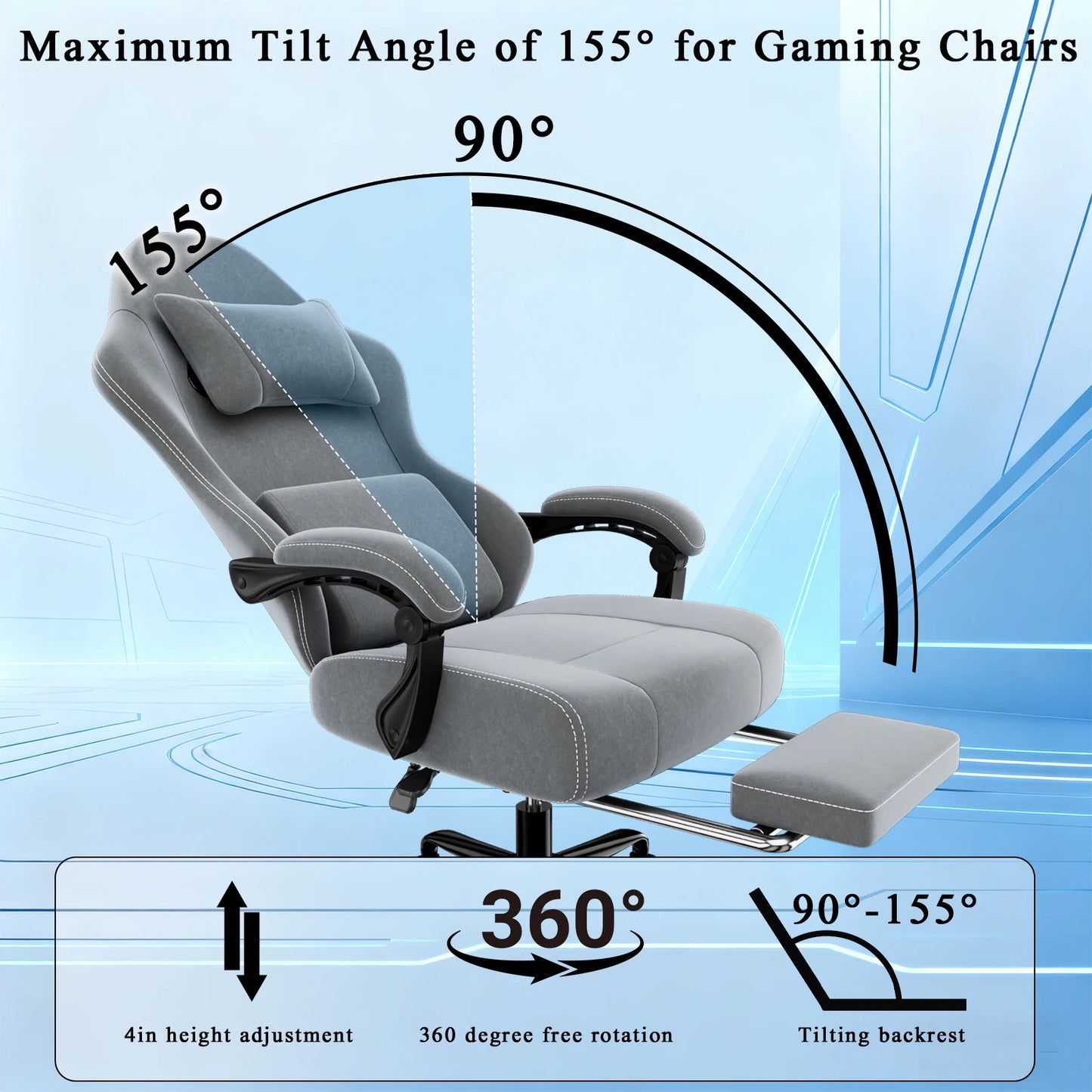 Ergonomischer elektronischer Gaming-Stuhl mit Massagefunktion, verstellbarer Lordosenstütze und Fußpedalen, Computer aus atmungsaktivem Stoff