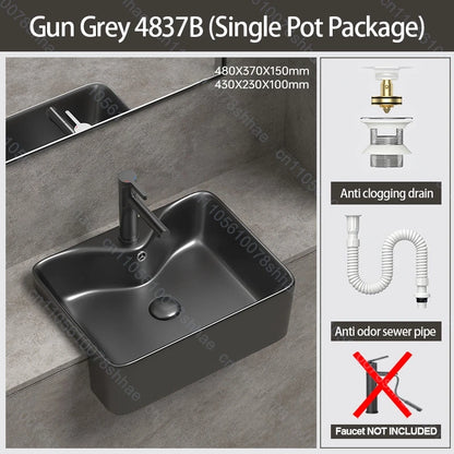 Porcelain Ceramic Vessel Sink with Drain Semi Recessed Vanity Art Sink Wash Basin Bowl for Modern Home Bathroom Decor Washbasin