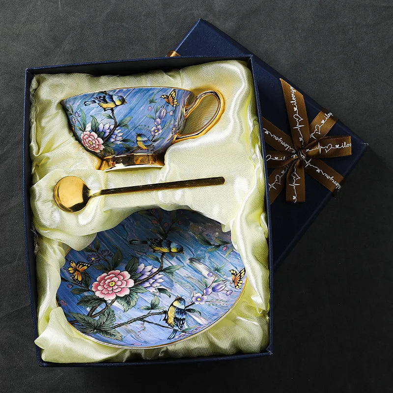 European Style Bone China Coffee Cup and Plate Set Gift Box Set Household High-end Afternoon Tea Cup.