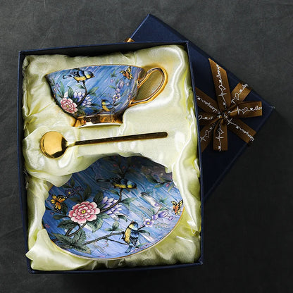 European Style Bone China Coffee Cup and Plate Set Gift Box Set Household High-end Afternoon Tea Cup.