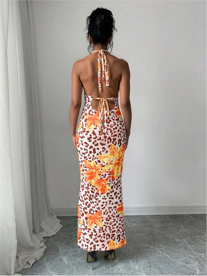 Neue frauen Kleider Sommer Sexy Backless Print Leopard V-ausschnitt Kleid Streetwear Fashion Halter Lace-up Weibliche Kleider Kleidung.