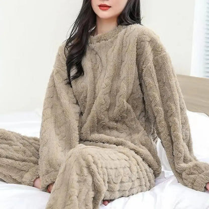 Winter-Pyjama-Set, stilvolles Winter-Pyjama-Set für Damen, warmer Plüsch, 2-teilige Nachtwäsche, bequeme Pullover-Hose für den Herbst
