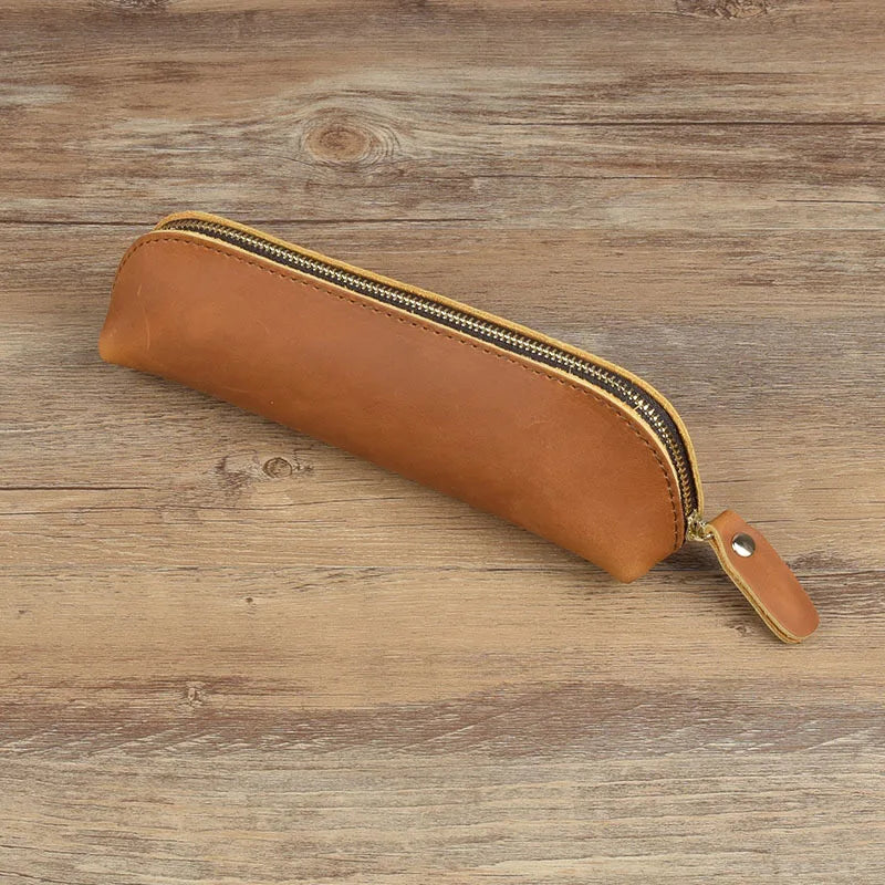 Vintage Leather Pencil Bag Simple Stationery Hoder Pen Case Storage Bag Zipper Pencil Pouch Glasses Box School Supplies.
