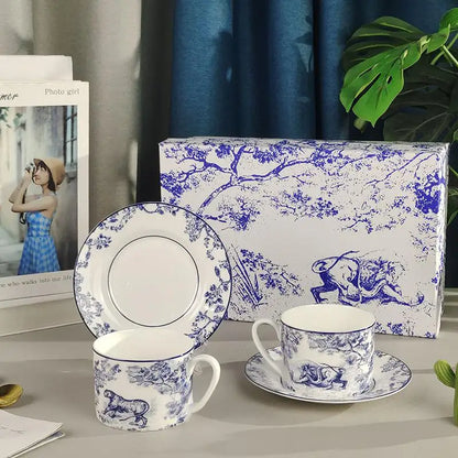 Red, Blue, Gray Tiger Series  Animal Images Bone Porcelain Coffee Cup Plate European Afternoon Tea Cup and Saucer Set Gift Box.