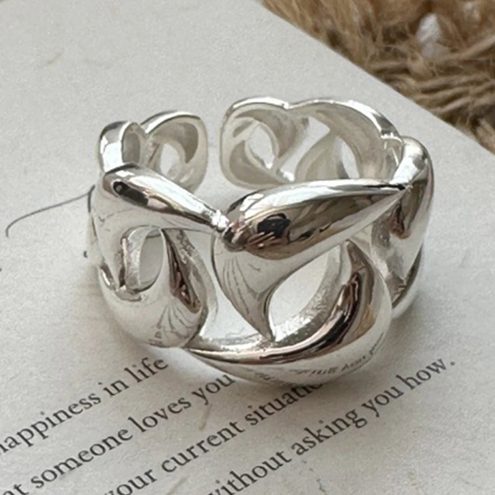 PANJBJ 925 Sterling Silver Geometry Crystal Ring For Women Ellipse Exaggerated Punk Water Drop Open Jewelry Gift Dropshipping