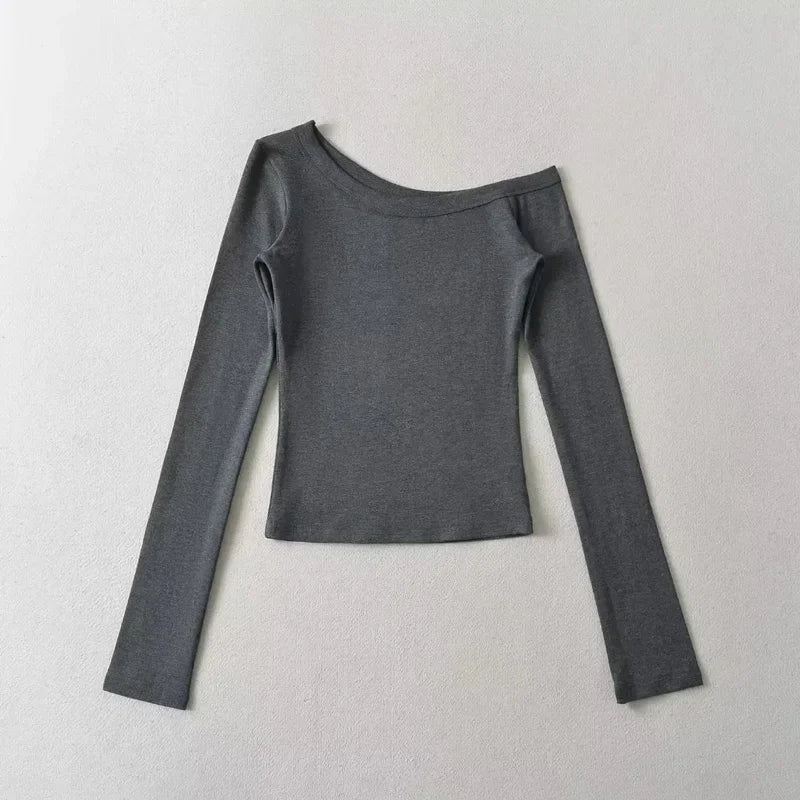 Women One Shoulder Long Sleeve Fitted Top