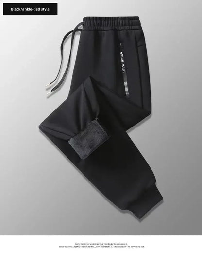 Autumn Winter Men's Loose-fit Casual Straight-leg Pants Fleece-lined Thickened Bunded Feet Sweatpants Trendy Male Style.