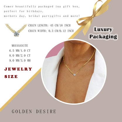 1ct 2ct 3ct Moissanite Cuban Chain Pendant Necklace - Elegant Design in 18K Gold Plated S925 Sterling Silver for Women.