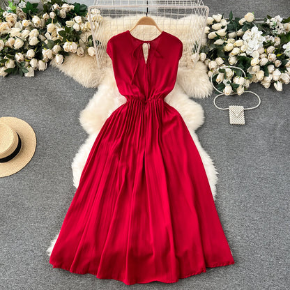 Französisch Vintage elegante Plissee Vneck Kleid A-Linie Mode Chiffon Frühling Herbst ärmellose Vestidos Frauen kleider