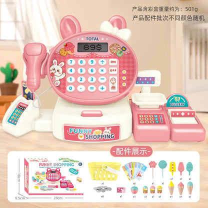 Children's Play Home Simulation Supermarket Cashier Cartoon Frog Shopping Computer with Sound Effects Girl Toys.