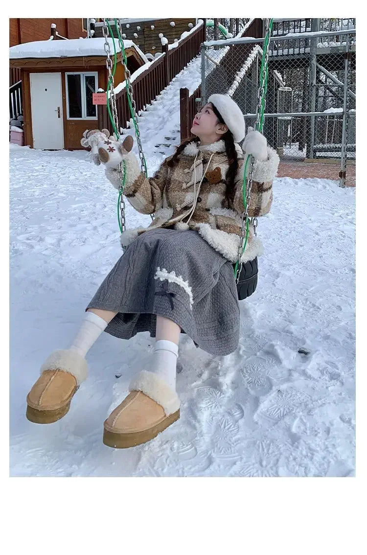 Clothes for Women Autumn Winter Japanese Style Kawaii Sweet Chic Knitted Skirts Female High Waist Solid Loose A-line Midi Skirt