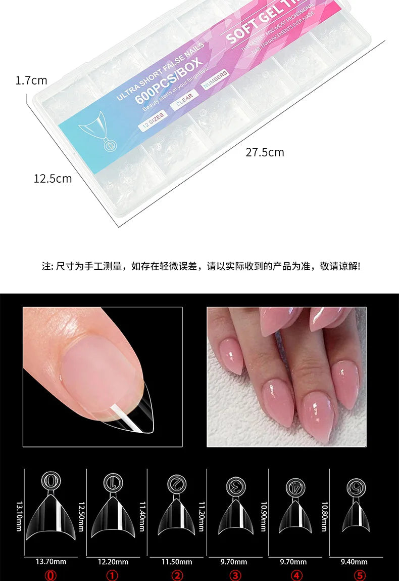 120-600Pcs False Nail Tips Soft Gel Fingertip Semi-matte Square French Coffin Full Half Cover Artificial Fake Nails Extension.