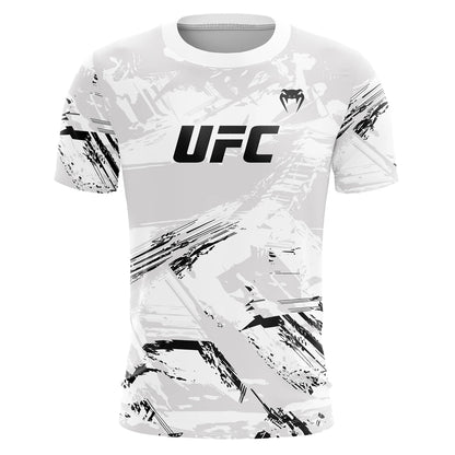 Men's UFC Fashion Short Sleeve Gym Running Round Neck T-Shirt MMA Training Exercise Gym Sport Tops Lightweight Player Jersey.