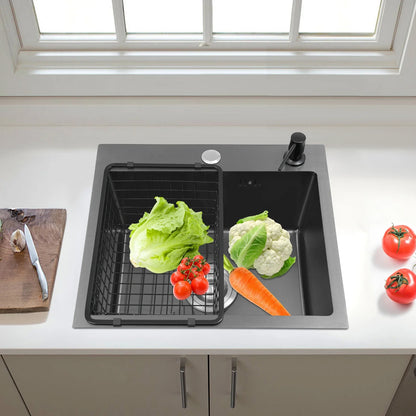 45 x 40 cm Edelstahl-Küchenspüle für Zuhause, kommerziell, großes Einzelwaschbecken mit Abflusskorb + Seifenspender + Sieb + Abflussrohr