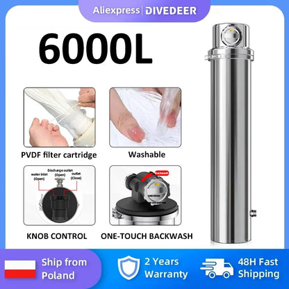 DIVEDEER 6000L Ultrafiltration Water Purifier External Pressure Backwash, 0.01 Micron High-Precision Filtration for Pure Water.