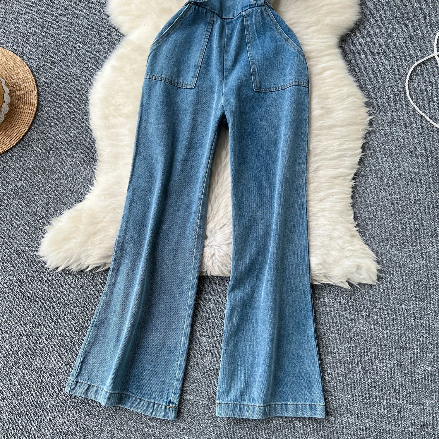 Jumpsuits Women Denim Suspender Jeans One Piece Wide Leg Pants Washed Mom Distressed Pockets Trousers Summer 2025 Streetwear.