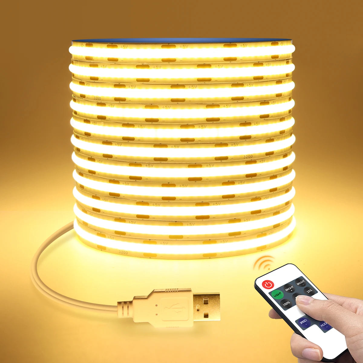 5 V COB-LED-Streifen, hohe Dichte, RA90, 320 LEDs, warm, Natur, kühles Weiß, flexibles Band, lineares Licht, RF-Fernbedienung, dimmbar, USB-LED-Fernseher.