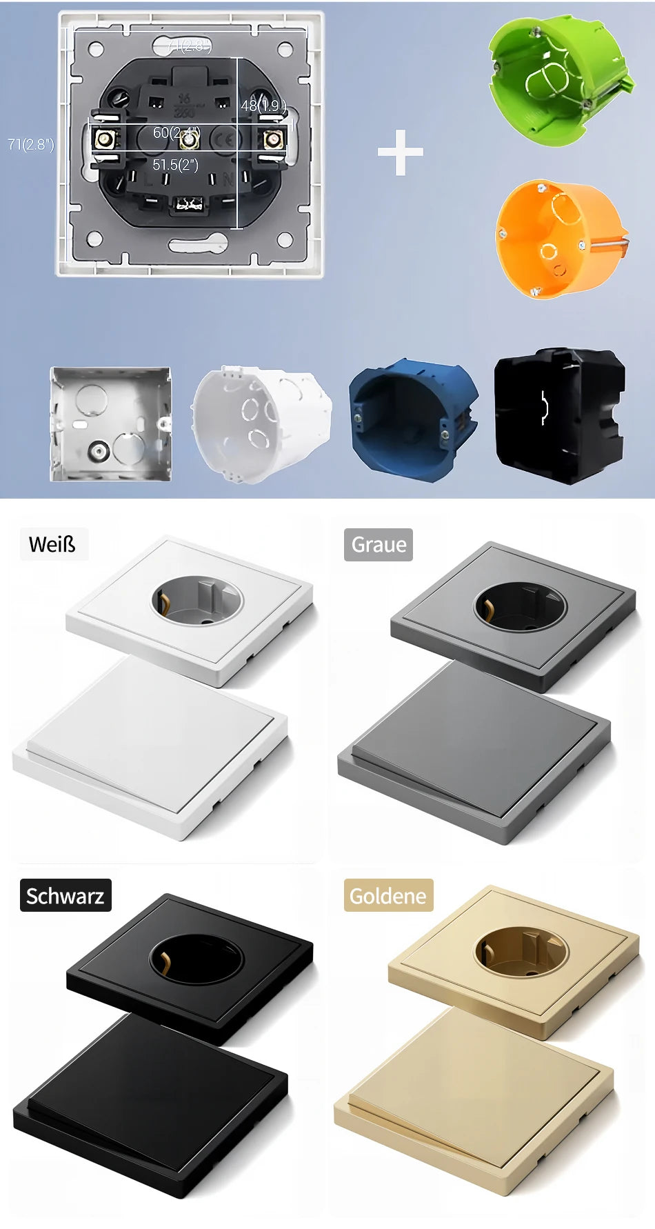 80 mm Typ Rahmen Steckdose 1/2-Wege-Wandknopfschalter USB Typ-C-Anschlüsse Steckdose EU-Standard für Deutschland DIY Teil freie Kombination.