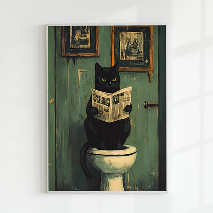 Set of 6 Unframed Cat Bathroom Canvas Prints - Whimsical & Funny Black Cat Wall Art Posters for Home Decor, Perfect for Livin.