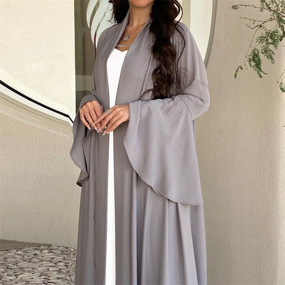 Siskakia Muslim Open Kimono Abaya For Moroccan Women Fashion Ruffle Sleeve Arab Dubai Clothing Jalabiyat Turkey Soft Gulf Robe.