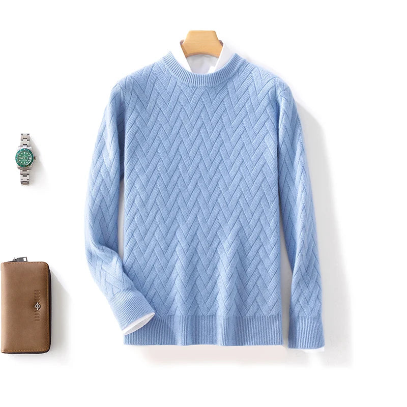 Men 100% Merino Wool New O-Neck Fashion Solid Color Sweater Long Sleeves Pullover Cashmere Soft Warm Comfortable Clothing Top.