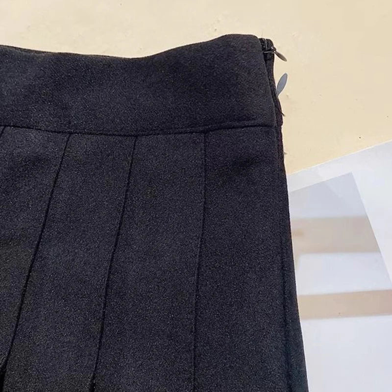 Faux Wool Pleated Skirts for Women Y2K Autumn Winter High Waist Preppy Woolen Jk Dance Skirt Korean Streetwear Female Mini Skirt.