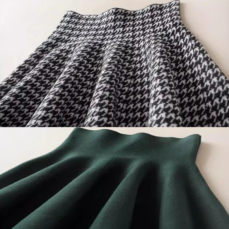 Women High Waist Knitting Pleated Skirks Autumn Winter Casual Lady Elastic Mini Tutu Skirts.