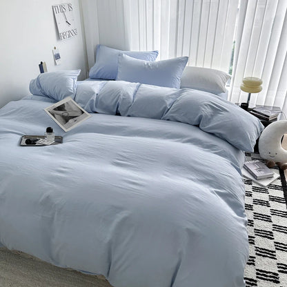 Solid Bed Linen Cotton Bedding Set with Sheet Duvet Cover Pillowcase Single Couple Bedsheet King Queen Double Twin Size.