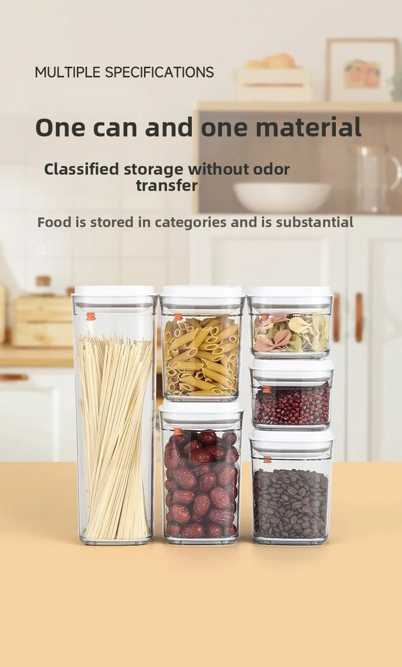 Square press storage tank sealed tank kitchen grains plastic candy jar fruit powder box transparent storage tank.