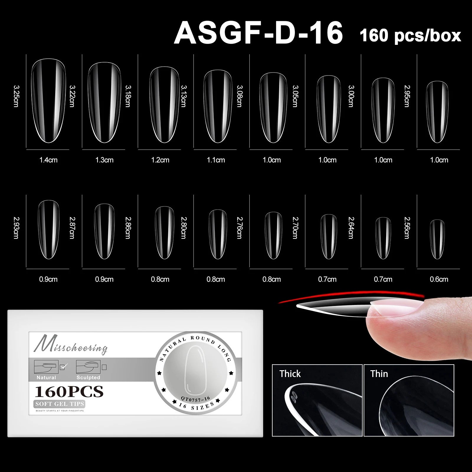 16 Sizes Curved Arch Soft Gel False Nail Tips Full Cover Press on Almond Capsules French Coffin Artificial Fake Nails Extension.