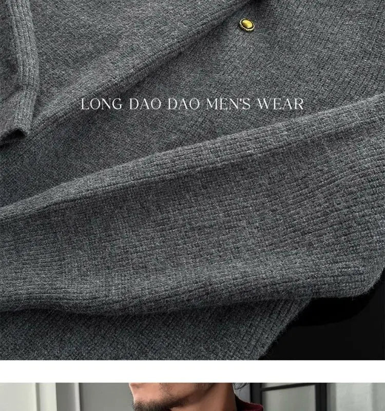 Vintage Trend Casual Autumn Winter New Men Turtleneck Solid Button Fashion Luxury Business Long Sleeve Pullovers Knitted Tops