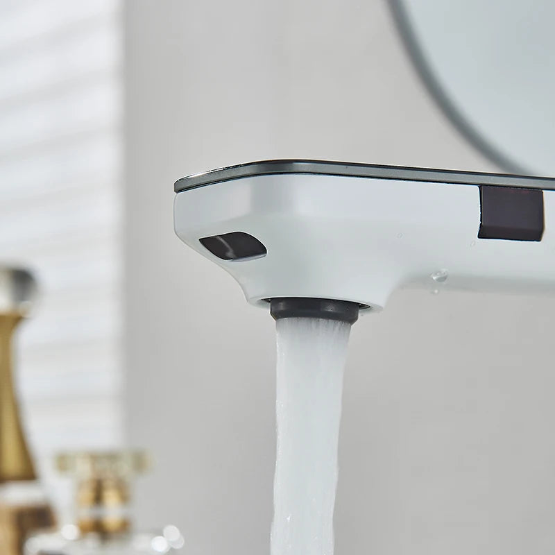 Touchless Sensor Basin Faucet Smart Digital Display Bathroom Sink Faucet Grey Sense Hot Cold Water Mixer Tap Battery Power