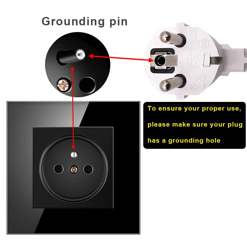 JHJCH Touch Lichtschalter Frankreich Steckdosen USB C Telefon Ladung Kristallglas 1/2/3Gang Wandschalter Doppelsteckdosen Schwarz.