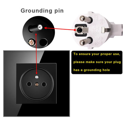 JHJCH Touch Lichtschalter Frankreich Steckdosen USB C Telefon Ladung Kristallglas 1/2/3Gang Wandschalter Doppelsteckdosen Schwarz.