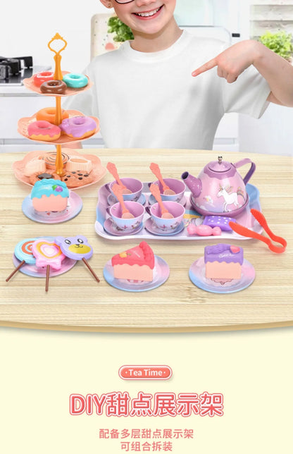 Kids Tea Party Set For Little Girls Mermaid Gift Pretend Toy Tin Tea Set Princess Tea Time Kitchen Pretend Play Tea Set Gift