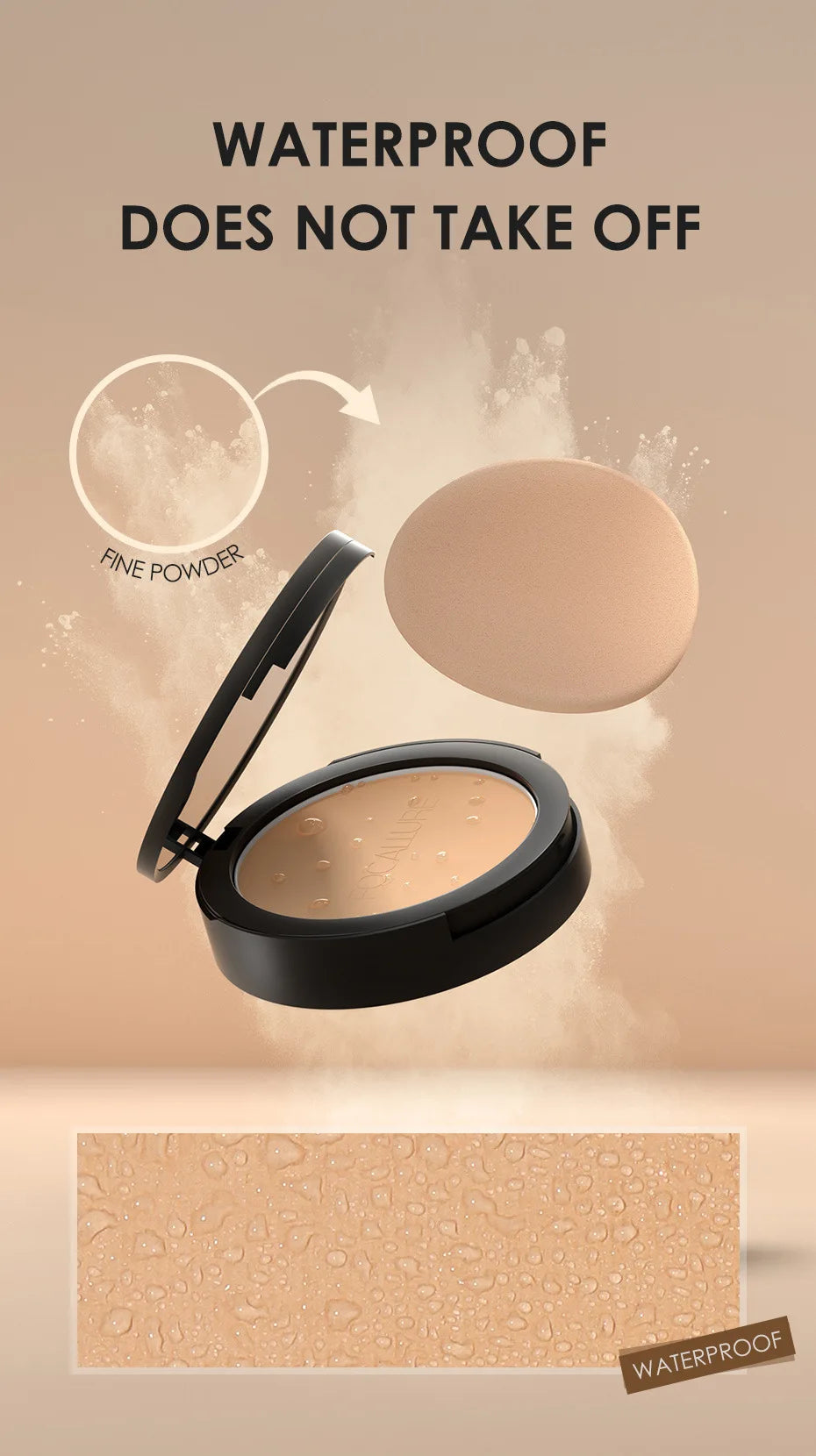 FOCALLURE 3 Colors Make Up Face Powder Brighten Oil-control Nude Makeup Pressed Powder Foundation Makeup Base Cosmetics.