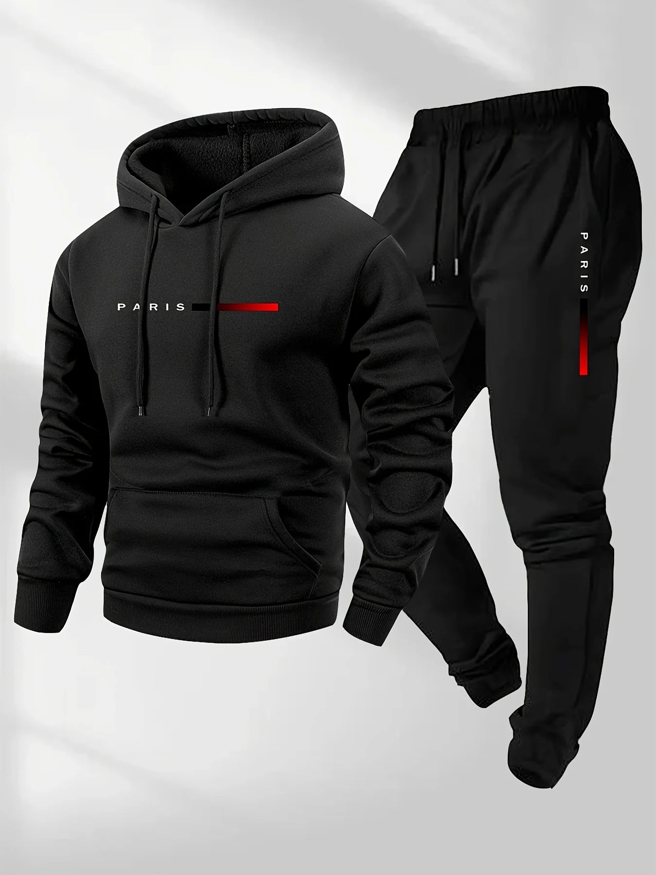Men's Fleece Warm Hoodies Sets PARIS Printing Tracksuit Autumn Winter Casual Hooded Sweatshirt Drawstring Pants Running Suit.