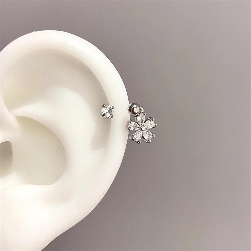 1PCS Pink Zircon Cross 316L Stainless Steel Annular Ear Bone Nail New Fashion U-shaped Earrings for Women Y2K Punk Jewelry.