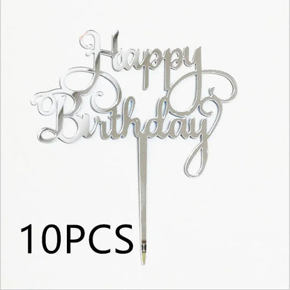 10 Stück Roségold Happy Birthday Kuchendeckel Silber Schwarz Schlichtes Design Acryl Kuchendeckel Babyparty Party Dessert Dekoration