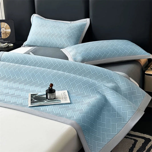 Luxury Summer Carbon Cooling Mat Set Solid Color Queen King Size Bed Mattress and Pillow Case Machine Washable Soft Folding Mat.