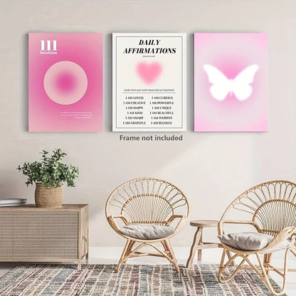 3pcs Nordic Pink Gradient Butterfly Canvas Wall Art Paintings Minimalistic Artwork Prints And Posters Pink Heart Pictures.