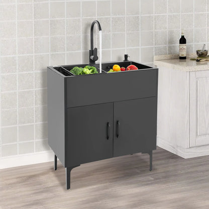 Schwarz/weißes unabhängiges Waschbecken mit Schrank, Küchenspüle aus Edelstahl mit 360° °   Drehbarer Wasserhahn für Badezimmer, Waschbecken