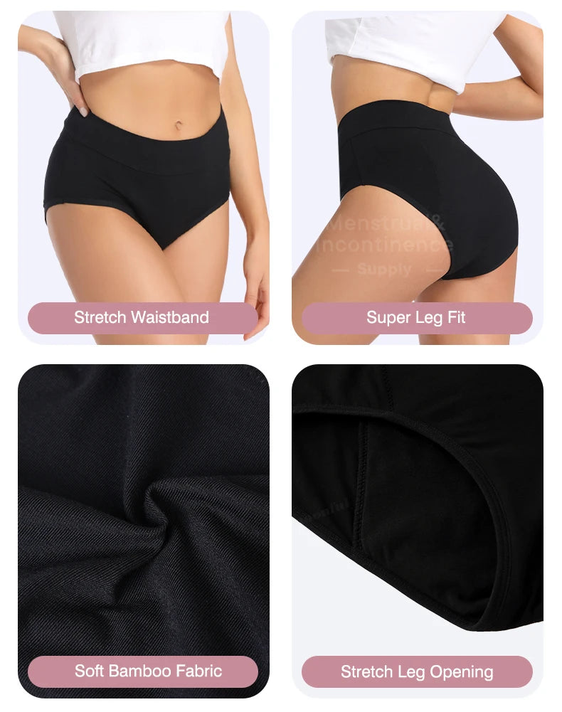 High Waist Washable Menstrual Panties Heavy Flow Overnight Reusable Comfortable Leakproof Absorbent Underwear.