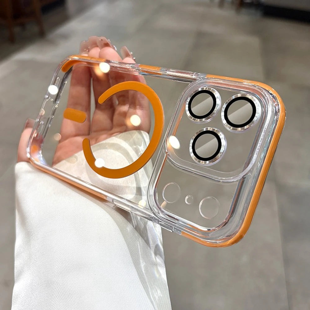 Glass Camera Protector Case for iPhone 17 13 14 15 16 Pro Max 16 Plus Magsafe Case Anti-knock Shockproof Clear 17Air 17Pro Cover.